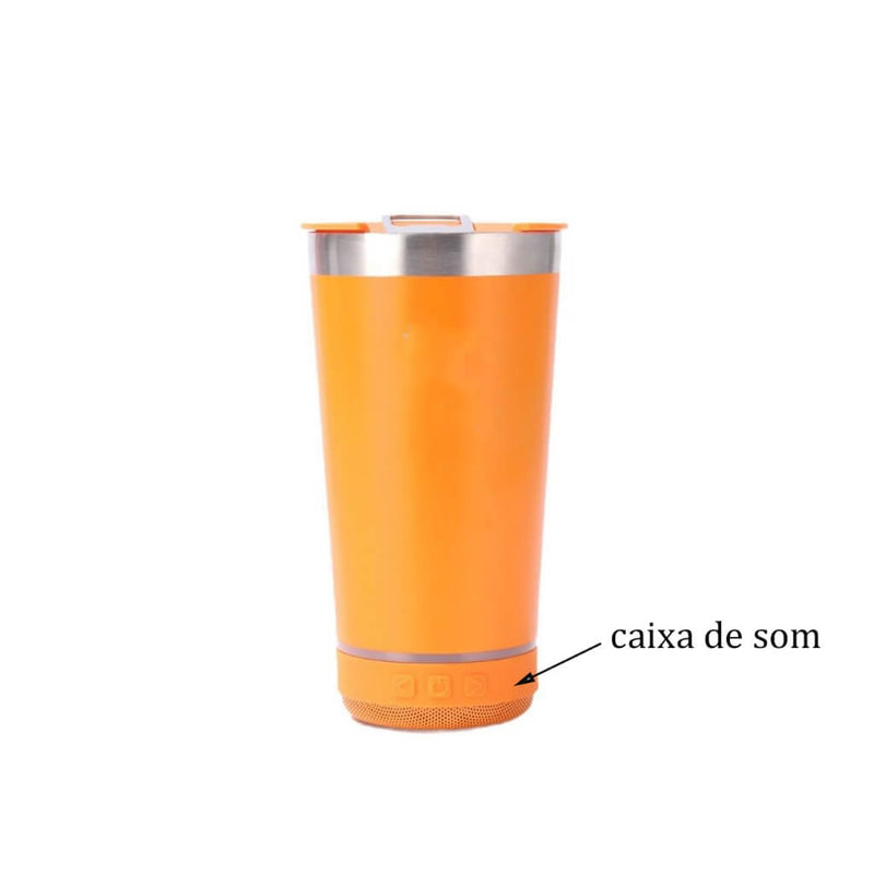 Copo Térmico em Aço Inox com Caixa de Som Bluetooth (tipo Stanley)
