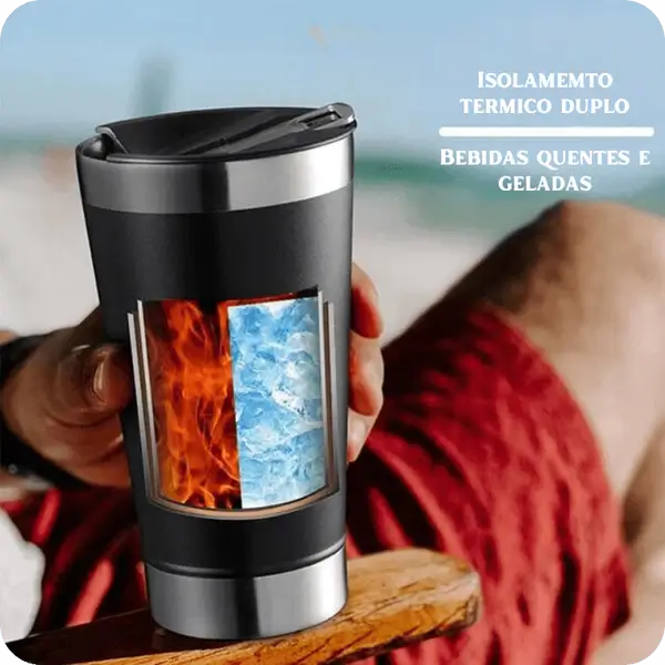 Copo Térmico 473ml com Abridor Inox Bebidas Quentes e Geladas