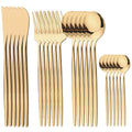 Conjunto de talher luxo ouro com 24 peças Facas, garfos, colheres, talheres. Elegância à Mesa