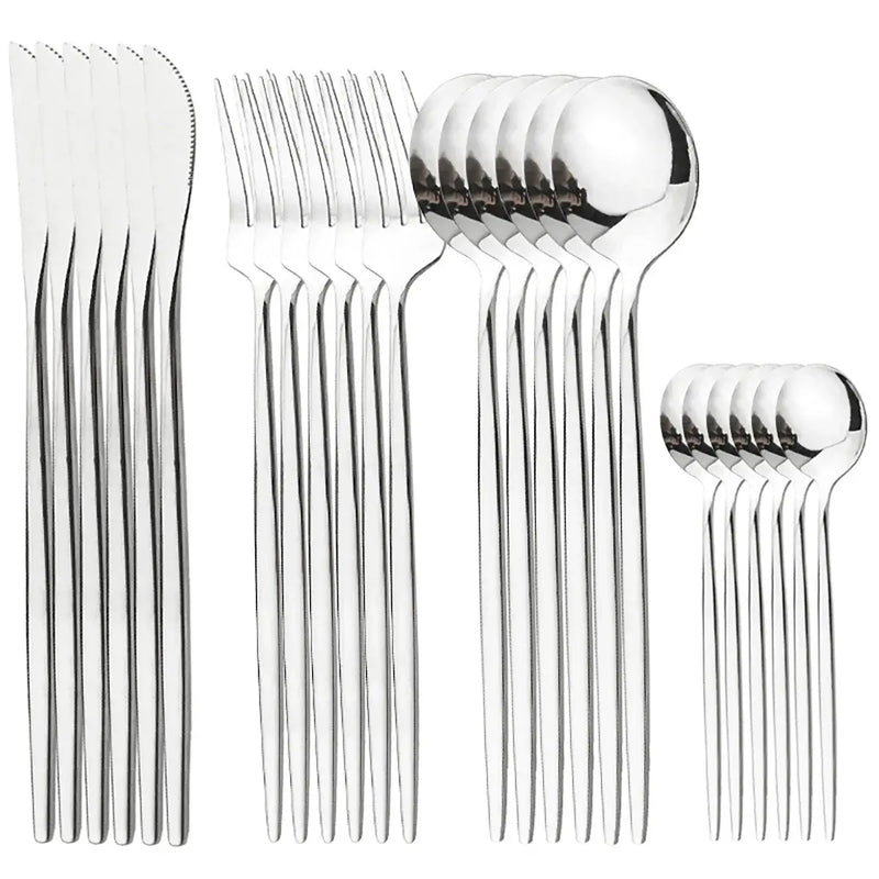 Conjunto de talher luxo ouro com 24 peças Facas, garfos, colheres, talheres. Elegância à Mesa