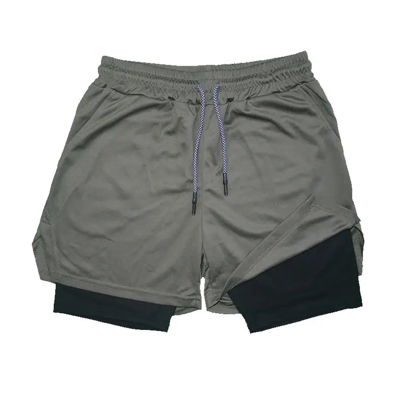 Shorts fitness Performance - Camada dupla com forro de malha cintura elástica com cordão