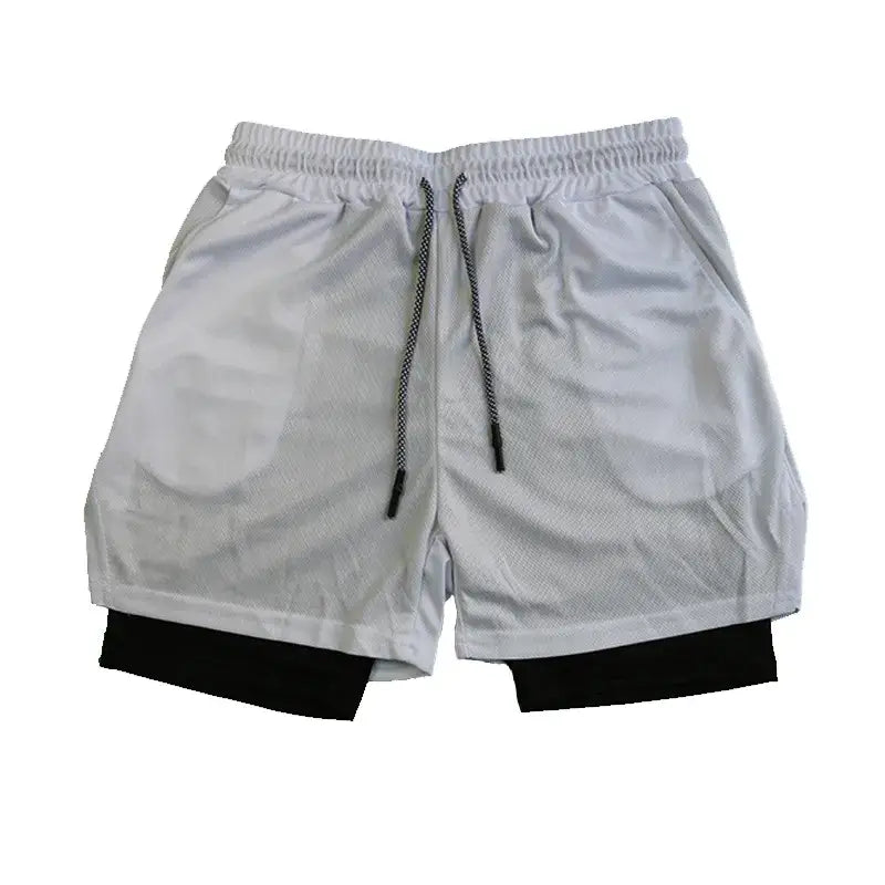 Shorts fitness Performance - Camada dupla com forro de malha cintura elástica com cordão