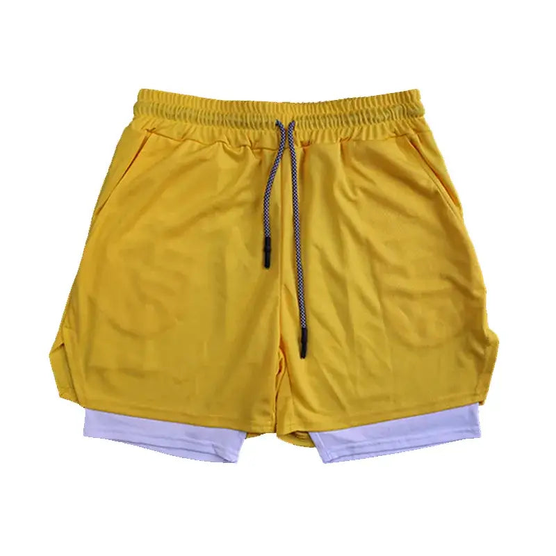 Shorts fitness Performance - Camada dupla com forro de malha cintura elástica com cordão