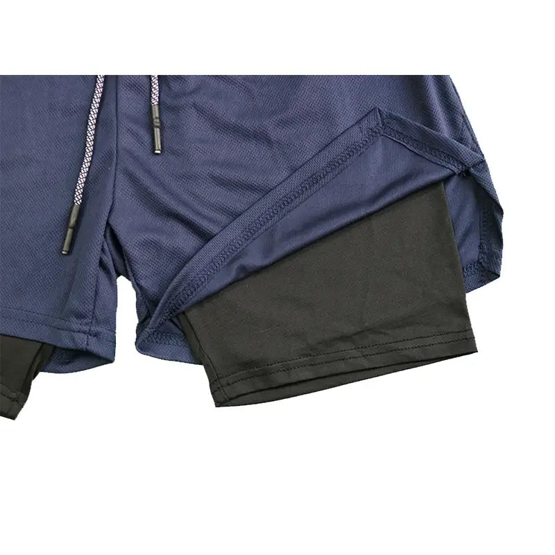 Shorts fitness Performance - Camada dupla com forro de malha cintura elástica com cordão