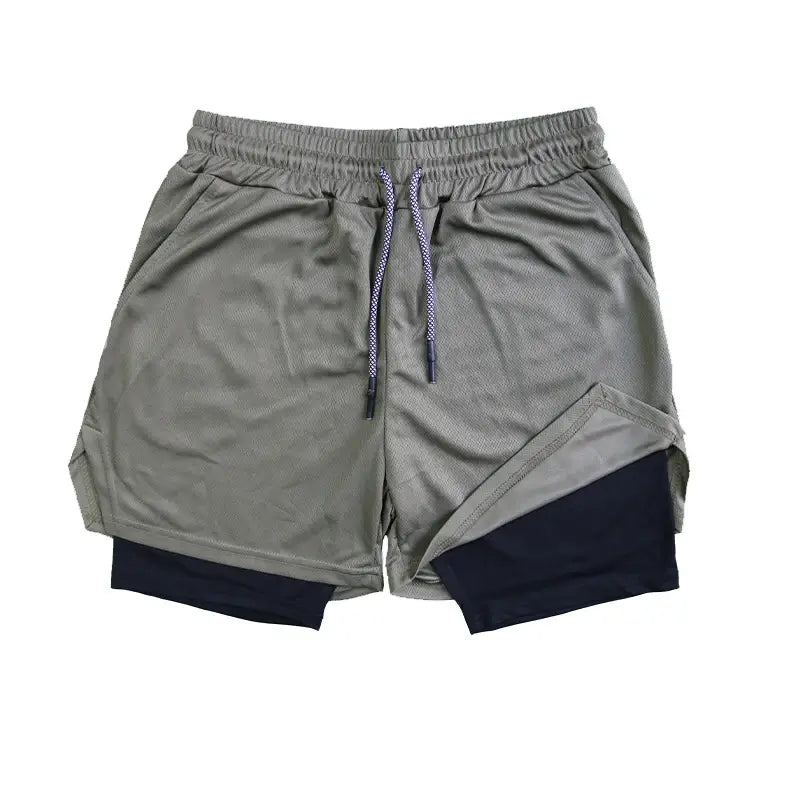 Shorts fitness Performance - Camada dupla com forro de malha cintura elástica com cordão