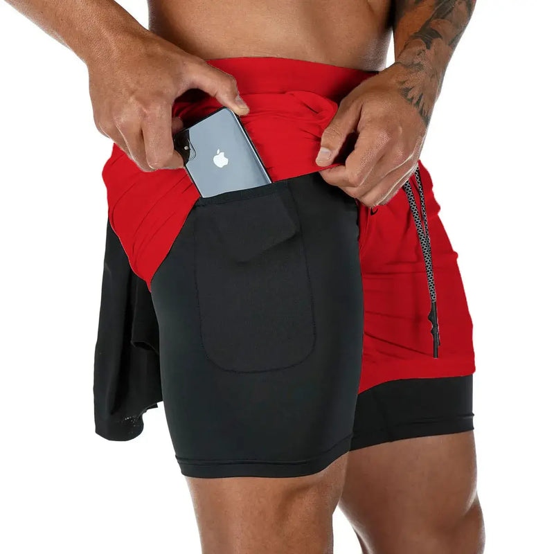 Shorts fitness Performance - Camada dupla com forro de malha cintura elástica com cordão