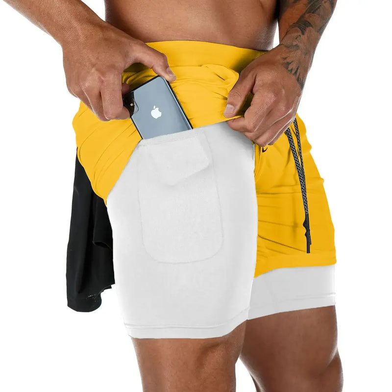 Shorts fitness Performance - Camada dupla com forro de malha cintura elástica com cordão