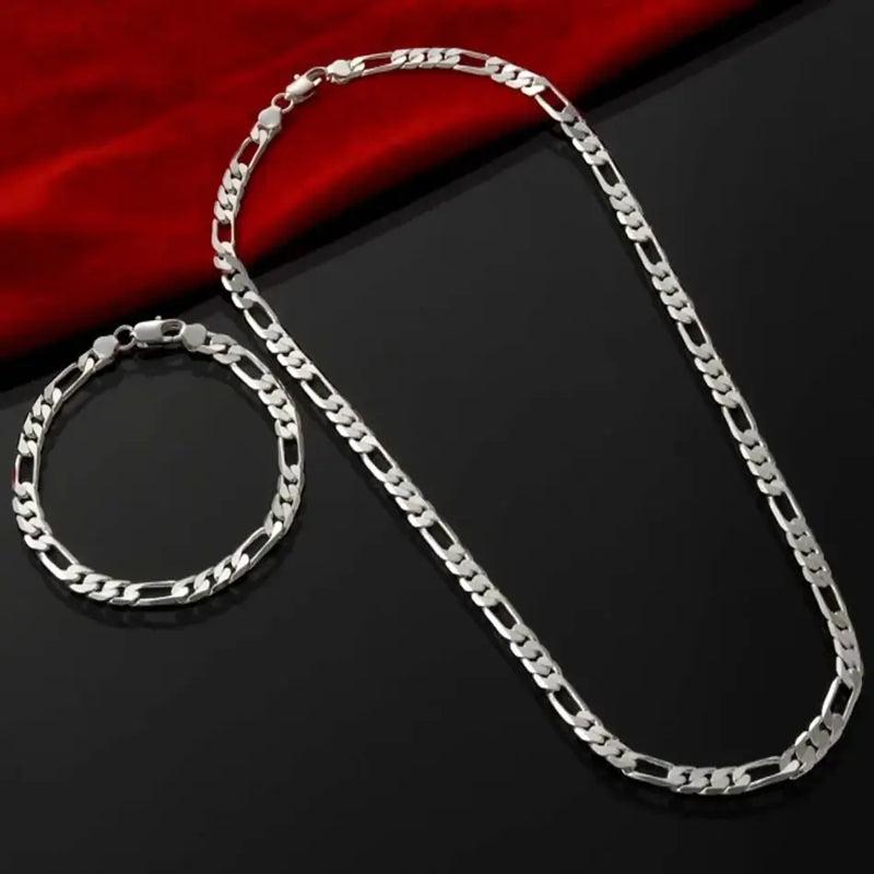 Prata 925 corrente + pulseira  conjunto esterlina 4mm