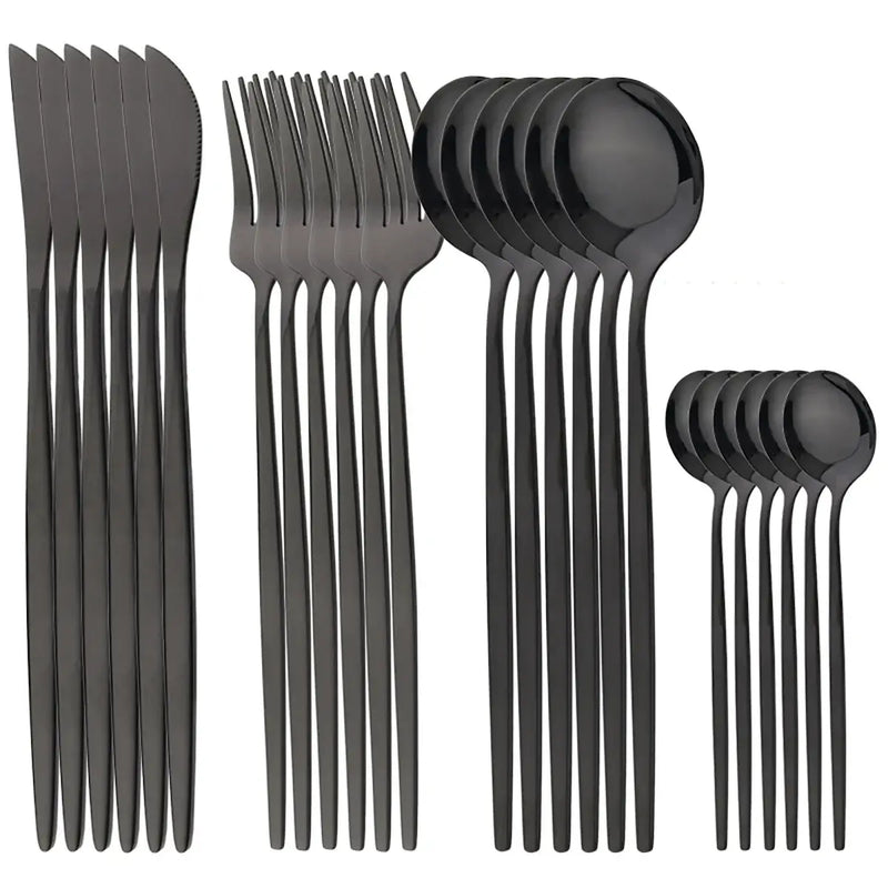 Conjunto de talher luxo ouro com 24 peças Facas, garfos, colheres, talheres. Elegância à Mesa