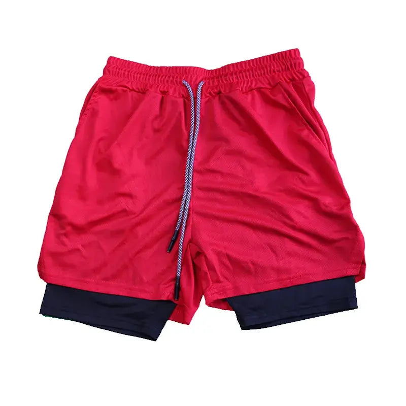 Shorts fitness Performance - Camada dupla com forro de malha cintura elástica com cordão