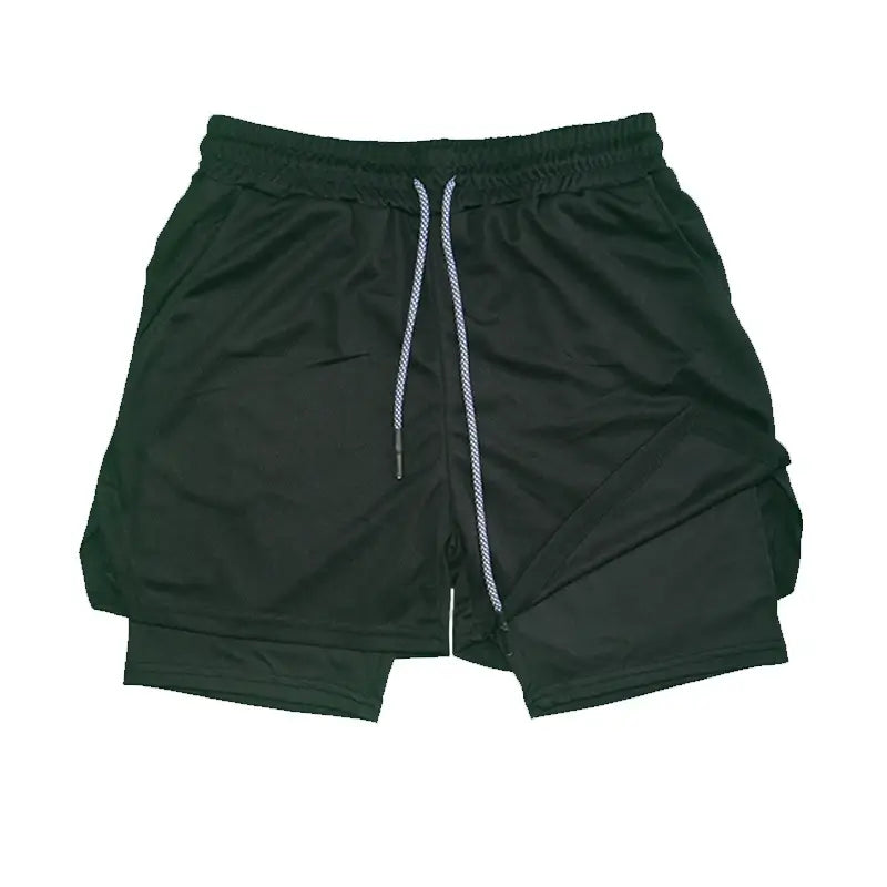 Shorts fitness Performance - Camada dupla com forro de malha cintura elástica com cordão