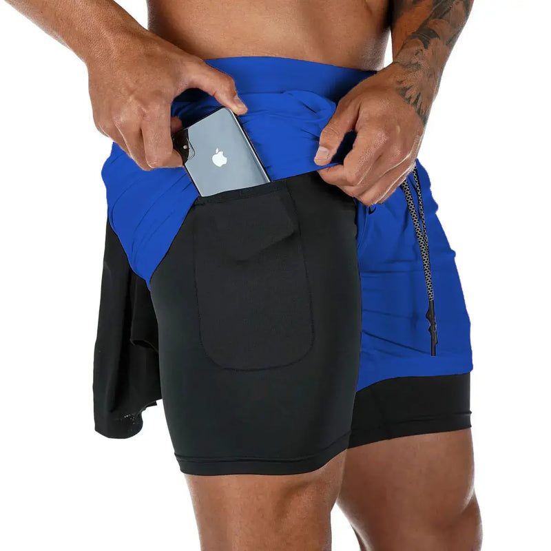 Shorts fitness Performance - Camada dupla com forro de malha cintura elástica com cordão