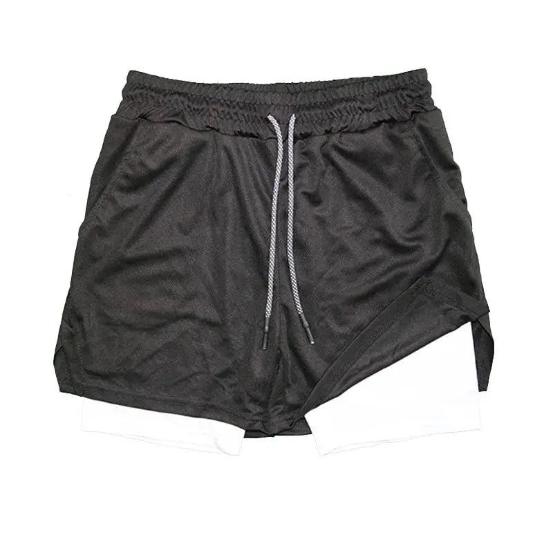 Shorts fitness Performance - Camada dupla com forro de malha cintura elástica com cordão