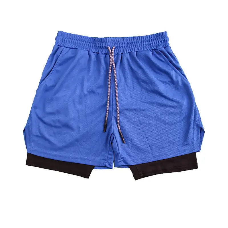 Shorts fitness Performance - Camada dupla com forro de malha cintura elástica com cordão