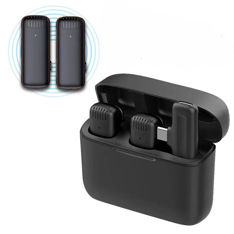 Microfone de lapela J13 sem fio com estojo carregador portátil receptor de áudio e vídeo APPLE/ANDROID