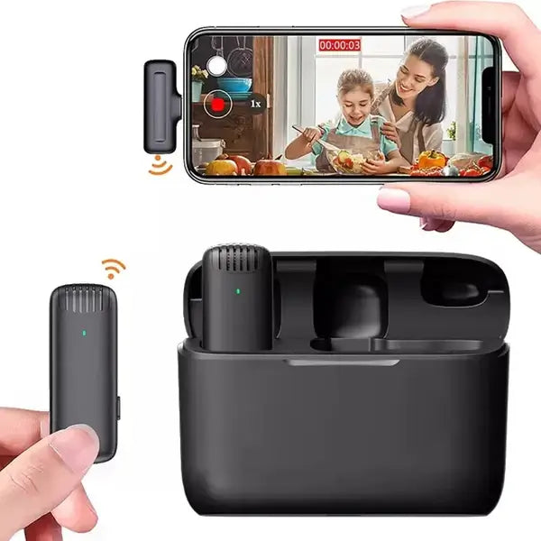 Microfone de lapela J13 sem fio com estojo carregador portátil receptor de áudio e vídeo APPLE/ANDROID