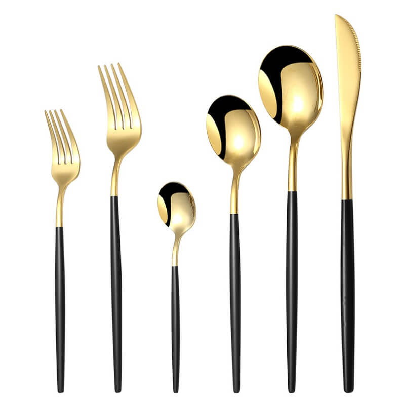 Conjunto de talher luxo ouro com 24 peças Facas, garfos, colheres, talheres. Elegância à Mesa
