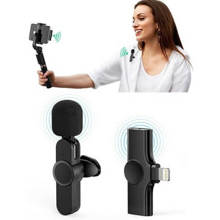 Microfone de lapela J13 sem fio com estojo carregador portátil receptor de áudio e vídeo APPLE/ANDROID