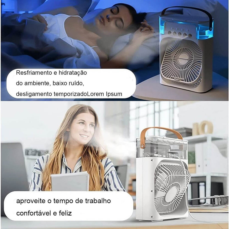 Mini Ar Condicionado Climatizador Umidificador e Ventilador Portátil Reservatório 600ml
