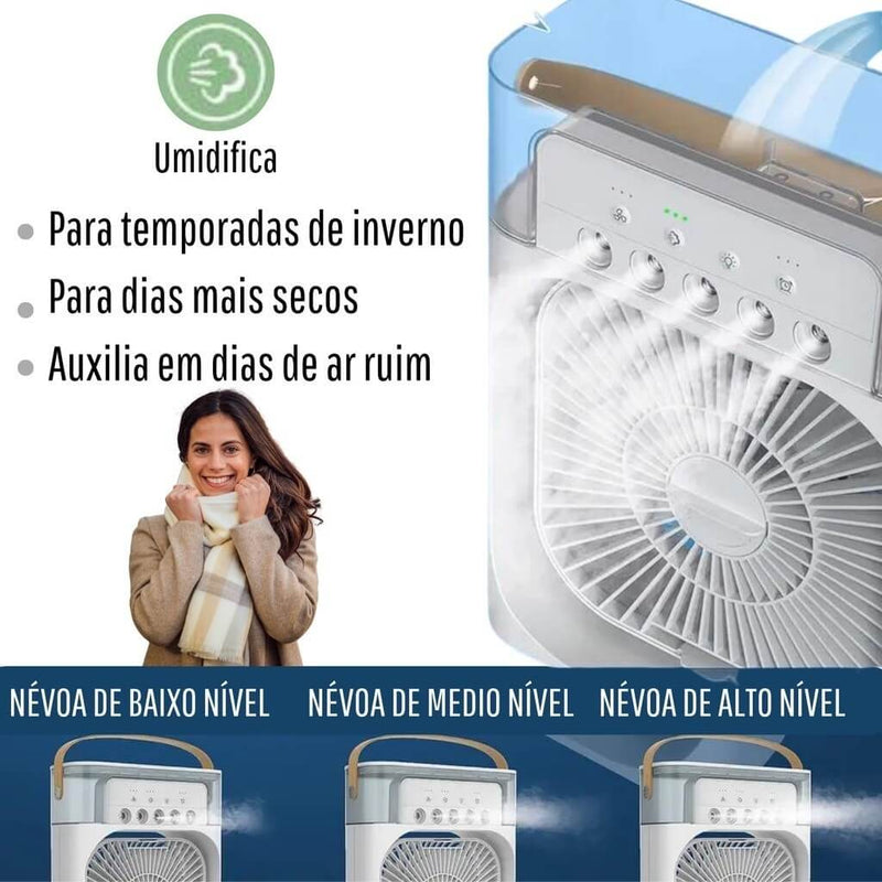 Mini Ar Condicionado Climatizador Umidificador e Ventilador Portátil Reservatório 600ml